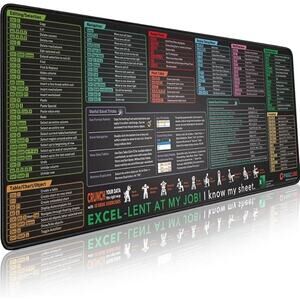 Windows, Office, Excel Shortcut Keys Extended Large Mouse Pad Non-Slip Base